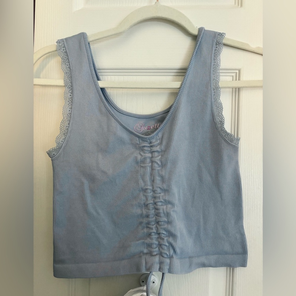 Blue Clinch Lace Tank Top